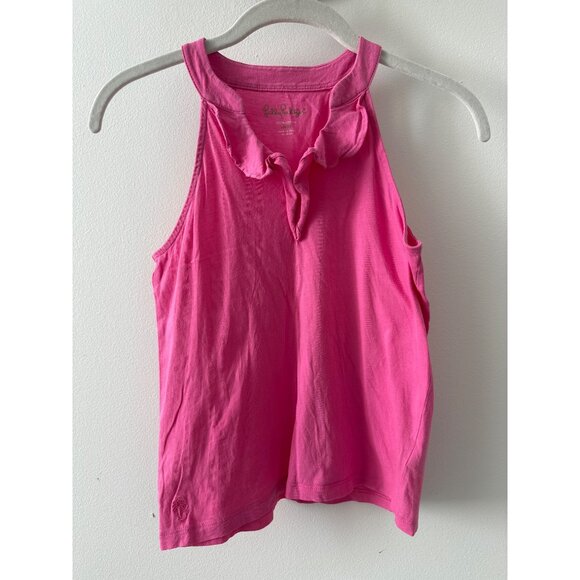 Lilly Pulitzer Girls Pink Cotton Sleeveless Ruffle Tank Top L (10) - Picture 1 of 4